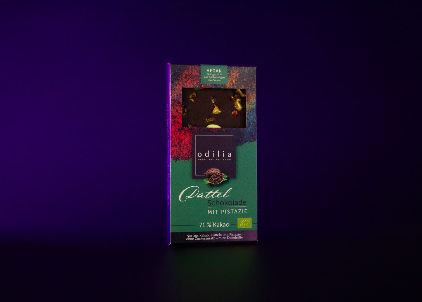Bio Dattel Schokolade mit Pistazie 71% Kakao (70g)